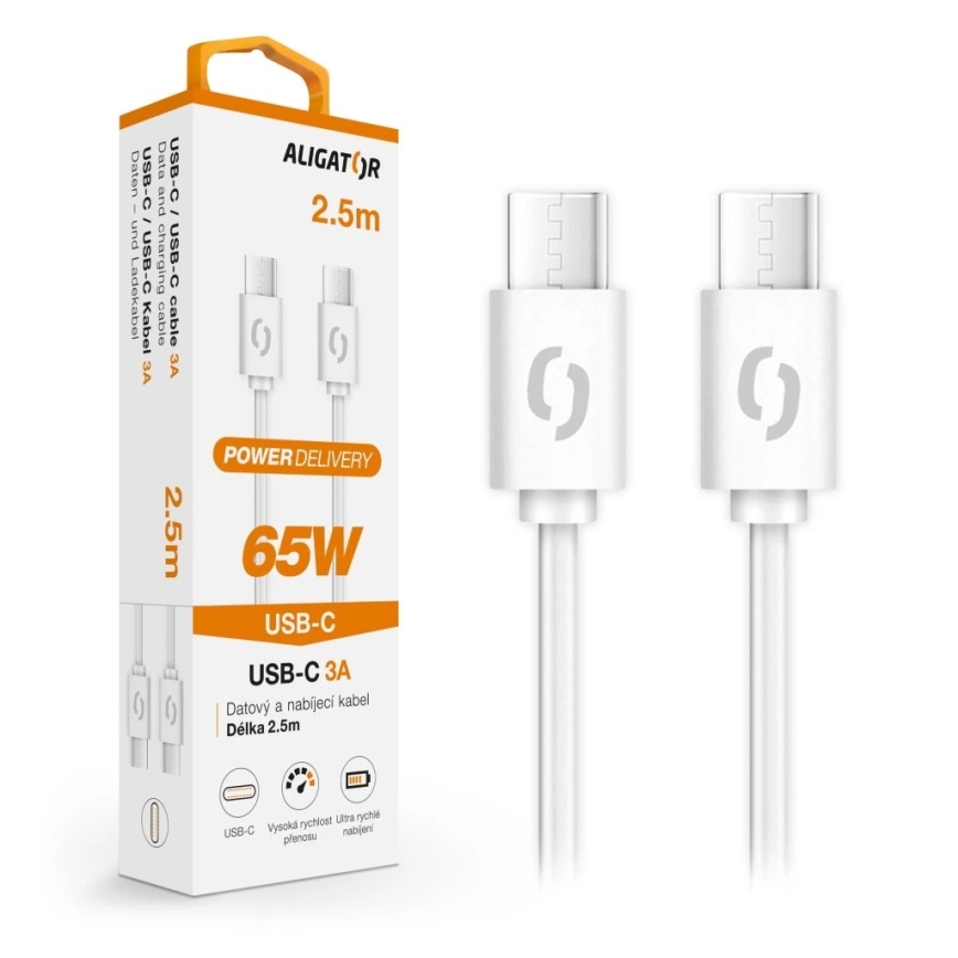 Aligator DATKP59 - Καλώδιο USB-C σε USB-C 65W Power Delivery 2,5m λευκό