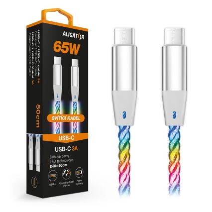 Aligator DATKP64 - καλώδιο USB-C σε USB-C με LED φωτισμό, υποστήριξη 65W Power Delivery, 0,5m