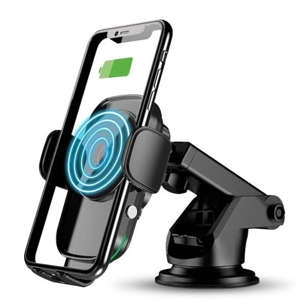 Aligator HAK2 - Βάση αυτοκινήτου για κινητό με αυτόματο κλείσιμο και ασύρματη φόρτιση Qi 15W, μαύρη