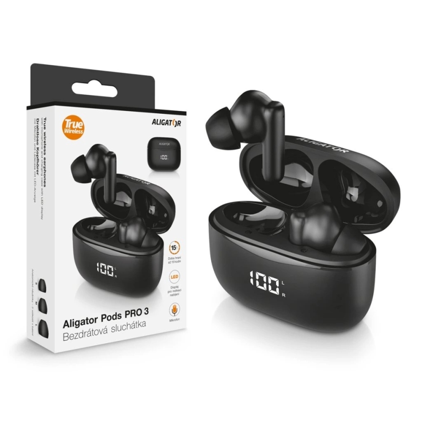 Aligator TWS06 - Ασύρματα ακουστικά Pods PRO 3 200 mAh + 2x 30 mAh μαύρα