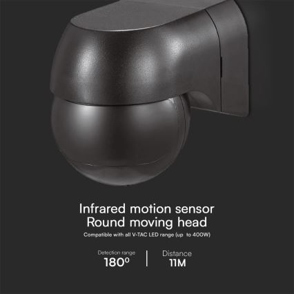 Αισθητήρας κίνησης PIR 180° 400W/230V IP44 μαύρο