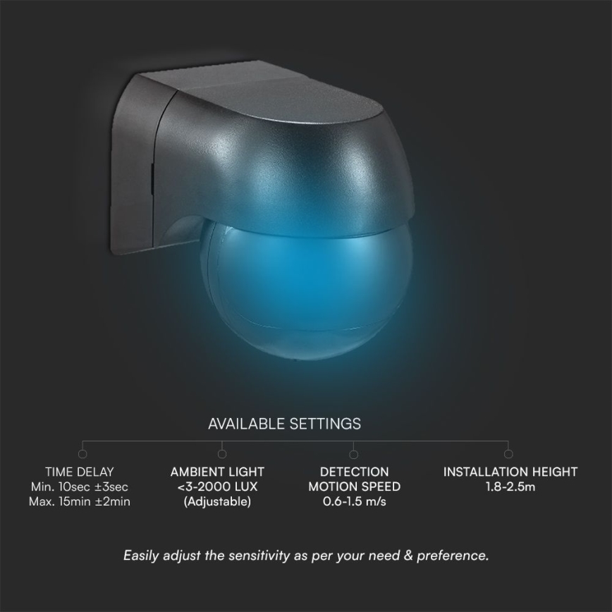 Αισθητήρας κίνησης PIR 180° 400W/230V IP44 μαύρο