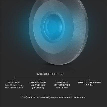 Αισθητήρας κίνησης οροφής PIR 360° 1000W/230V μαύρο