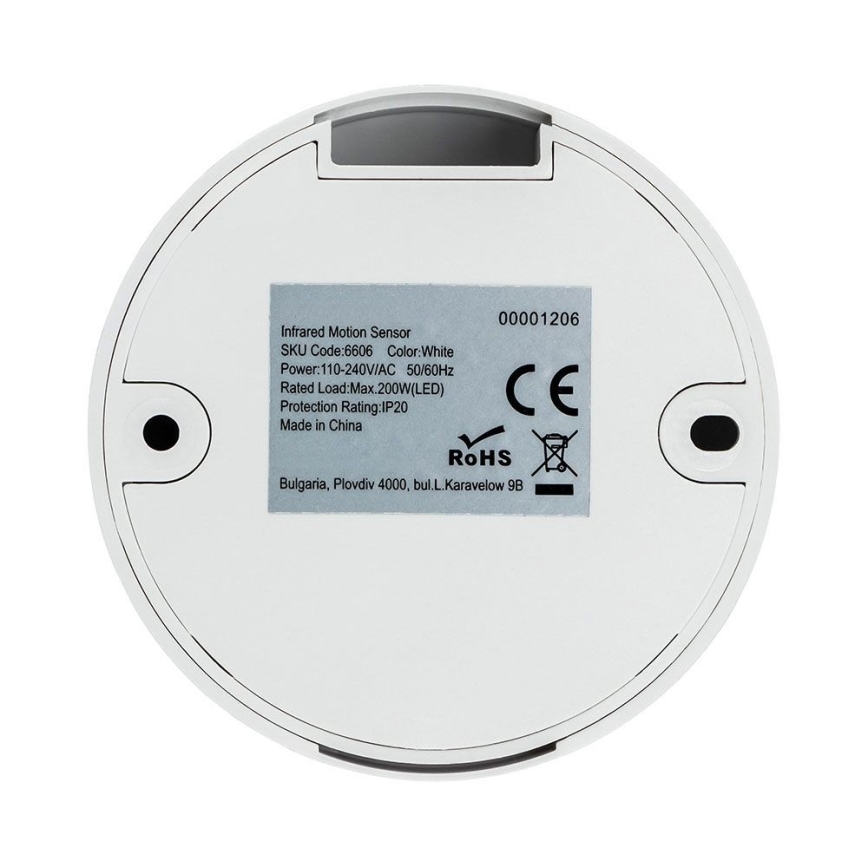 Αισθητήρας κίνησης υπέρυθρων 360° 200W/230V λευκό