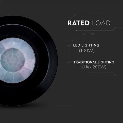 Αισθητήρας κίνησης υπέρυθρων 360° 200W/230V μαύρο