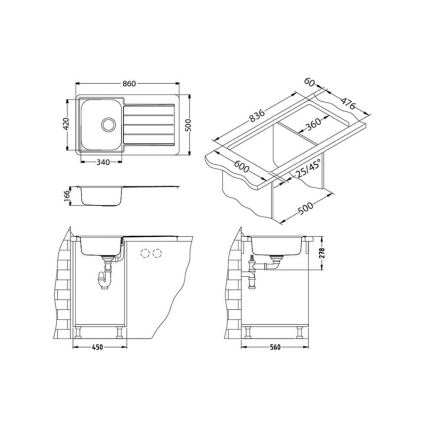 ALVEUS 1065560 - Νεροχύτης κουζίνας LINE 86x50 cm, ανοξείδωτος σατινέ