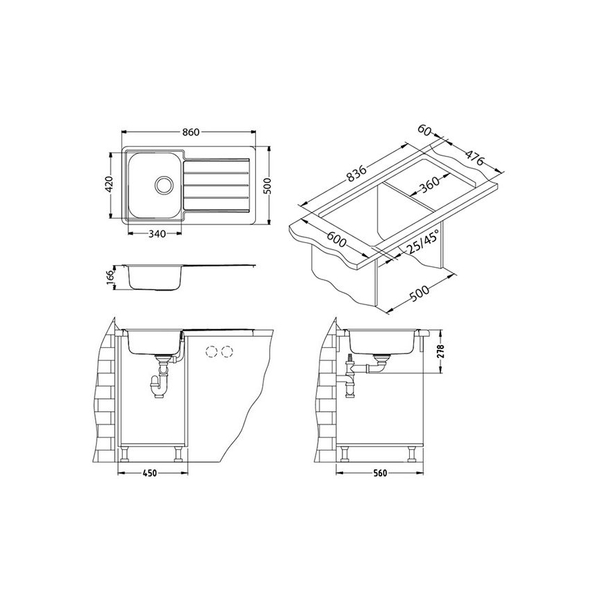 ALVEUS 1065560 - Νεροχύτης κουζίνας LINE 86x50 cm, ανοξείδωτος σατινέ