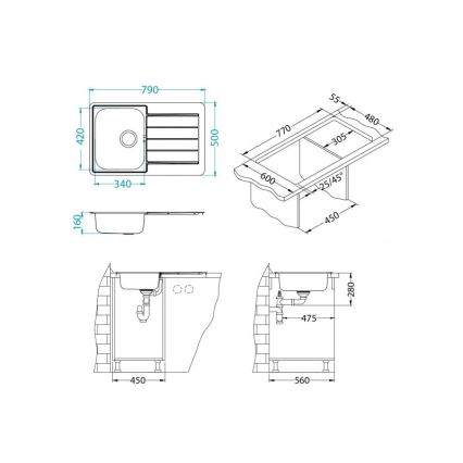 ALVEUS 1069147 - Νεροχύτης κουζίνας LINE 79x50 cm ανοξείδωτο/σατινέ