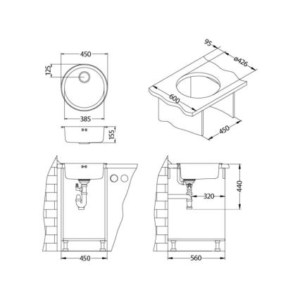 ALVEUS 1084837 - Νεροχύτης κουζίνας FORM διάμετρος 45 cm ματ ατσάλι/σατινέ, μεγάλη γούρνα