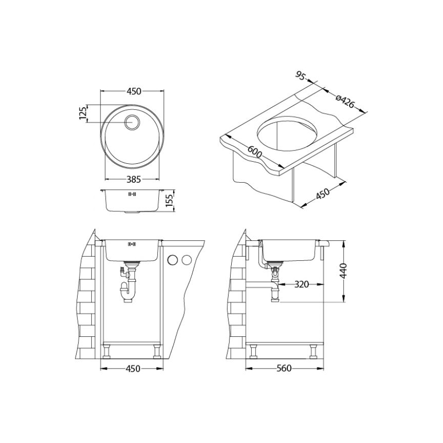 ALVEUS 1084837 - Νεροχύτης κουζίνας FORM διάμετρος 45 cm ματ ατσάλι/σατινέ, μεγάλη γούρνα