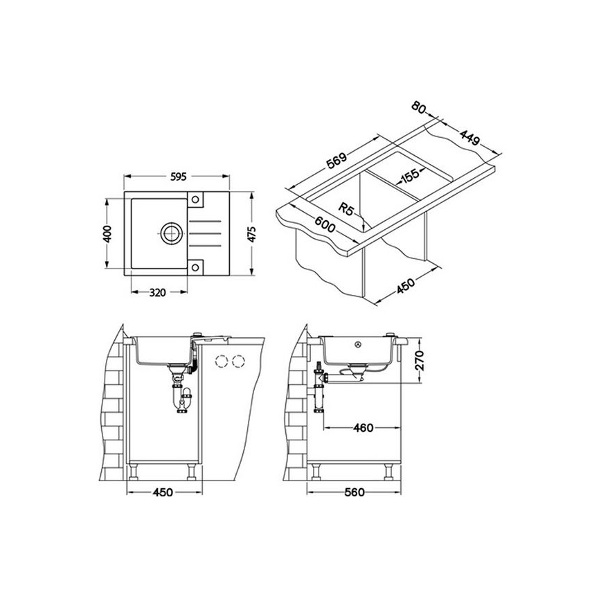 ALVEUS 1090950 - Νεροχύτης κουζίνας ROCK 59,5x47,5 cm γρανίτης/μπεζ
