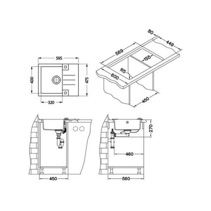 ALVEUS 1090951 - Νεροχύτης κουζίνας ROCK 59,5x47,5 cm γρανίτης/μαύρο