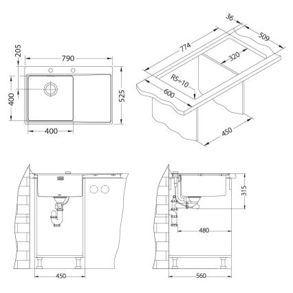 ALVEUS 1103651 - Νεροχύτης κουζίνας PURE 79x52,5 cm σατινέ, δεξιός