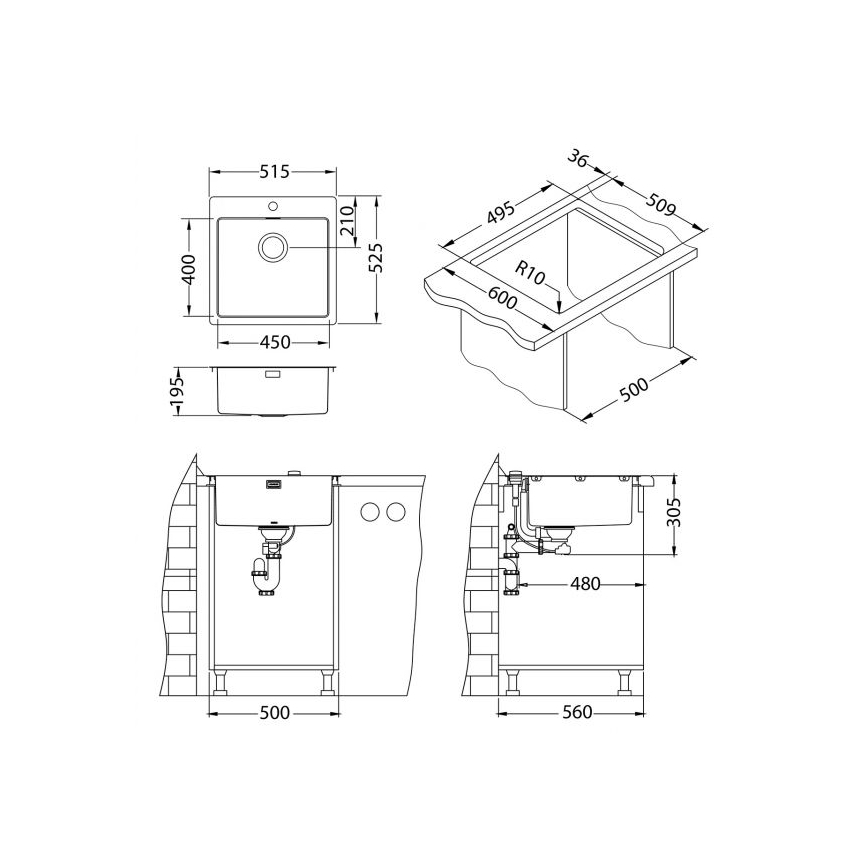 ALVEUS 1107052 - Νεροχύτης κουζίνας PURE 52,5x51,5 cm ανοξείδωτο ατσάλι/μπρονζέ