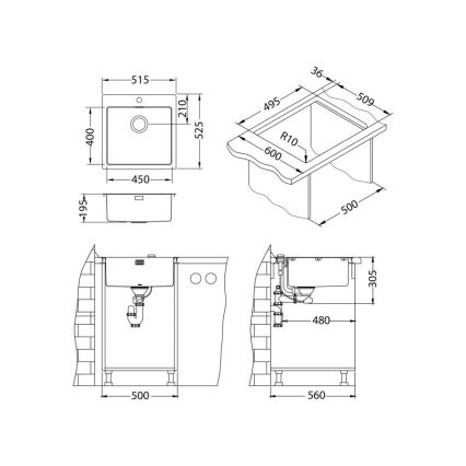 ALVEUS 1107052 - Νεροχύτης κουζίνας PURE 52,5x51,5 cm ανοξείδωτο ατσάλι/μπρονζέ
