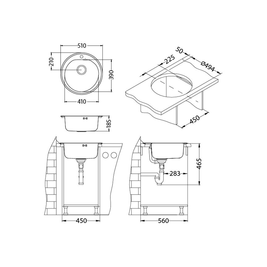 ALVEUS 1116756 - Νεροχύτης κουζίνας FORM Ø 51 cm ανοξείδωτος/σατινέ, βάθος 18,5 cm