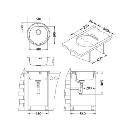 ALVEUS 1116756 - Νεροχύτης κουζίνας FORM διάμετρος 51 cm ματ ατσάλι/σατινέ, βάθος 18,5 cm