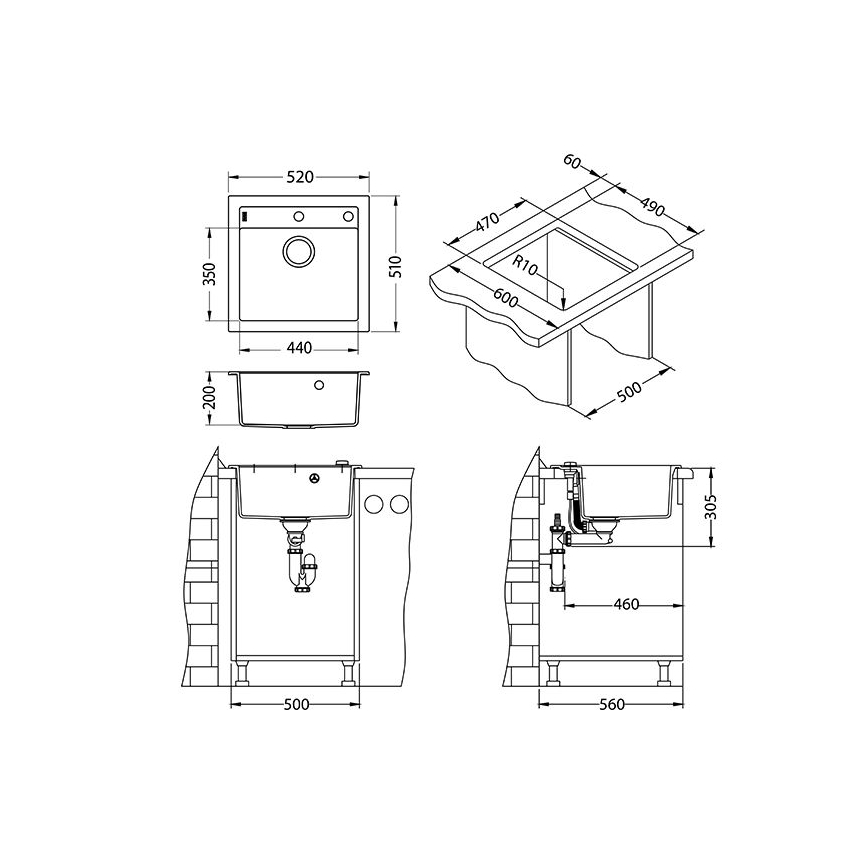 ALVEUS 1128395 - Νεροχύτης κουζίνας FORMIC 52x51 cm γρανίτης/λευκό