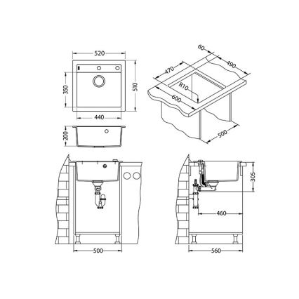 ALVEUS 1128395 - Νεροχύτης κουζίνας FORMIC 52x51 cm γρανίτης/λευκό