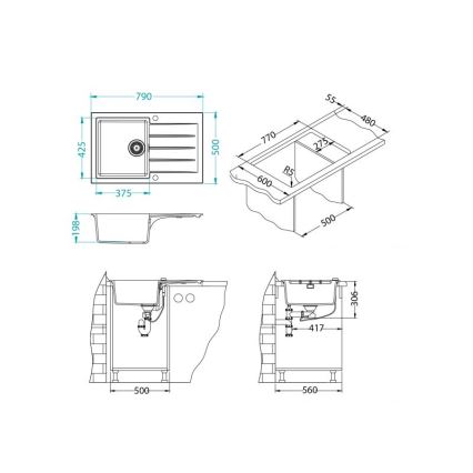 ALVEUS 1132022 - Νεροχύτης κουζίνας CADIT 79x50 cm γρανίτης/λευκό