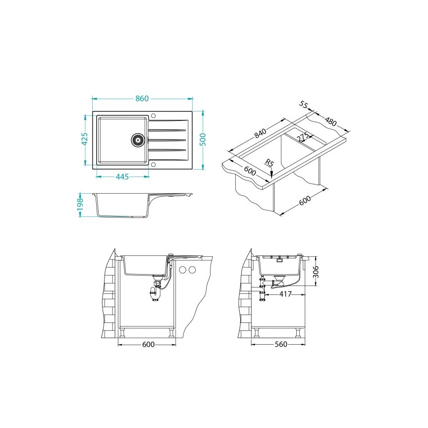 ALVEUS 1132027 - Νεροχύτης κουζίνας CADIT 86x50 cm γρανίτης/λευκό