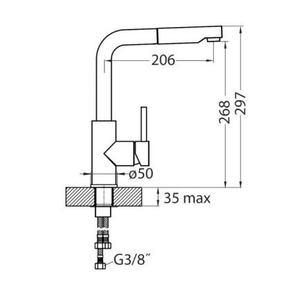 ALVEUS 1135365 - Μπαταρία κουζίνας με ντους SARA 29,7 cm γυαλιστερό χρώμιο