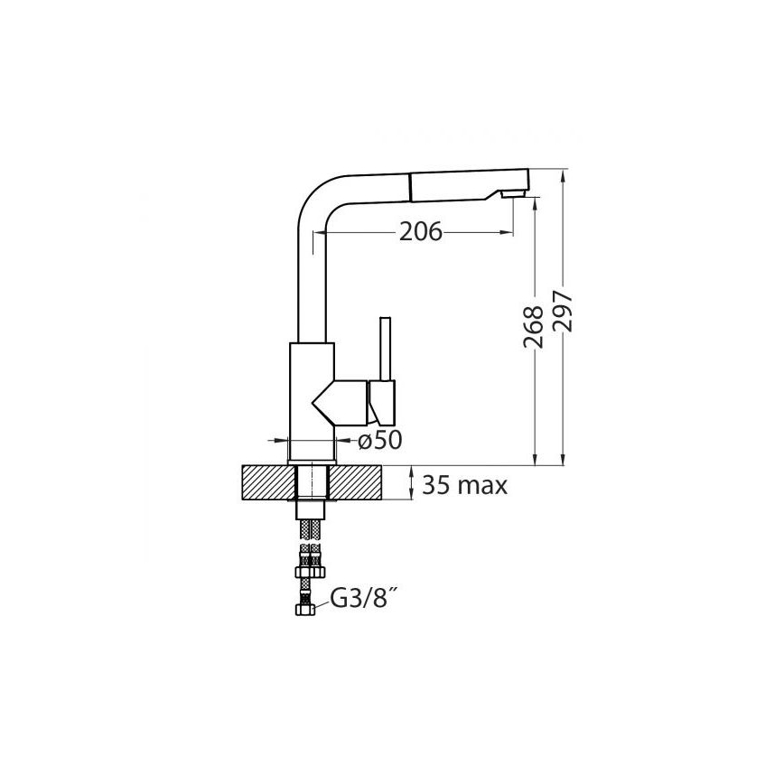 ALVEUS 1135365 - Μπαταρία κουζίνας με ντους SARA 29,7 cm γυαλιστερό χρώμιο