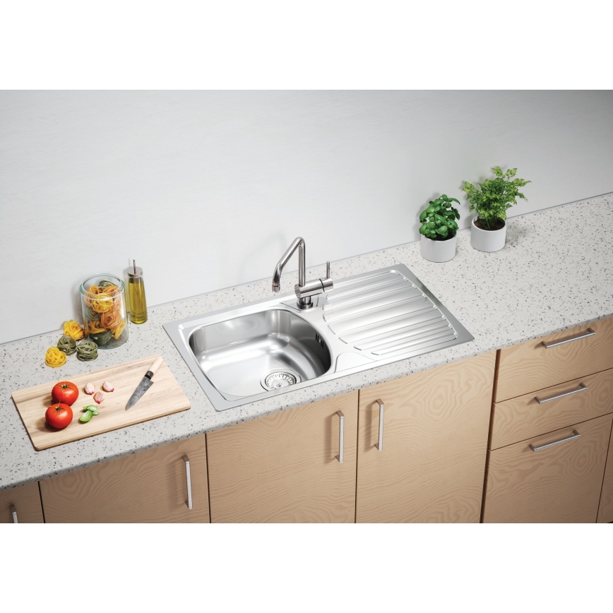 ALVEUS 1136534 - Νεροχύτης κουζίνας BASIC 78x43,5 cm ανοξείδωτο/σατινέ, μικρή βαλβίδα αποστράγγισης