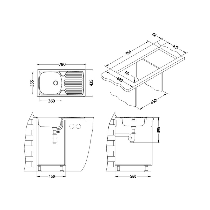 ALVEUS 1136534 - Νεροχύτης κουζίνας BASIC 78x43,5 cm ανοξείδωτο/σατινέ, μικρή βαλβίδα αποστράγγισης