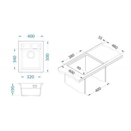 ALVEUS 1139079 - Νεροχύτης κουζίνας ATROX 50x40 cm γρανίτης/λευκό