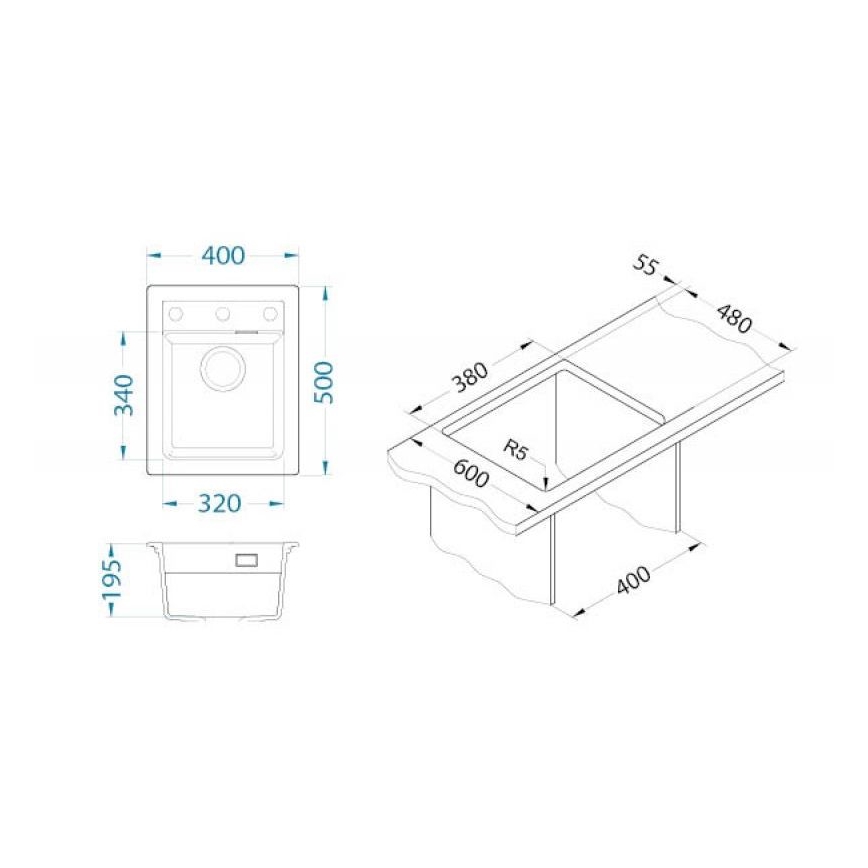 ALVEUS 1139079 - Νεροχύτης κουζίνας ATROX 50x40 cm γρανίτης/λευκό