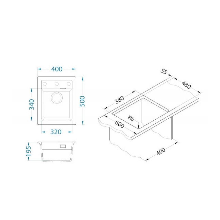 ALVEUS 1139771 - Νεροχύτης κουζίνας ATROX 50x40 cm γρανίτης/μαύρο