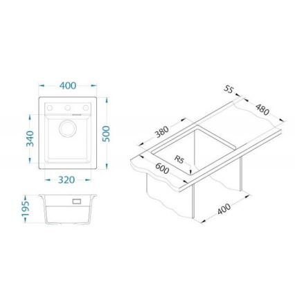 ALVEUS 1139771 - Νεροχύτης κουζίνας ATROX 50x40 cm γρανίτης/μαύρο