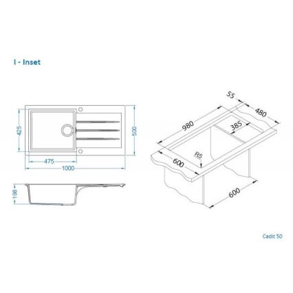 ALVEUS 1140594 - Νεροχύτης κουζίνας CADIT 100x50 cm γρανίτης/λευκό