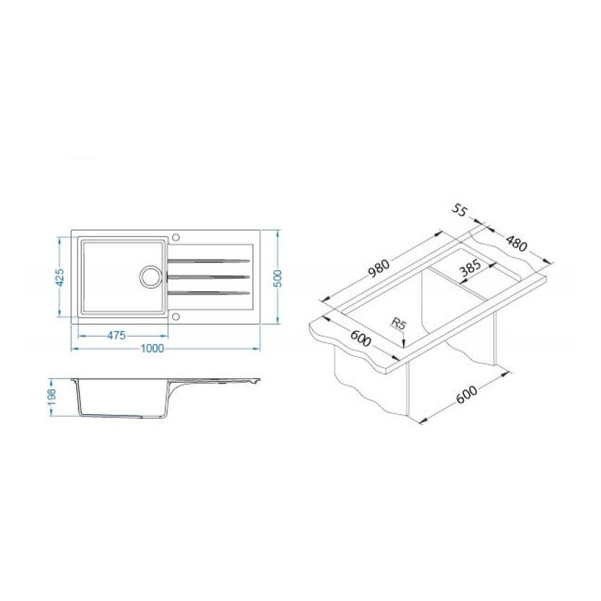 ALVEUS 1140597 - Νεροχύτης κουζίνας CADIT 100x50 cm γρανίτης/μπεζ