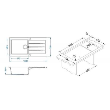 ALVEUS 1140598 - Νεροχύτης κουζίνας CADIT 100x50 cm γρανίτης/μαύρο