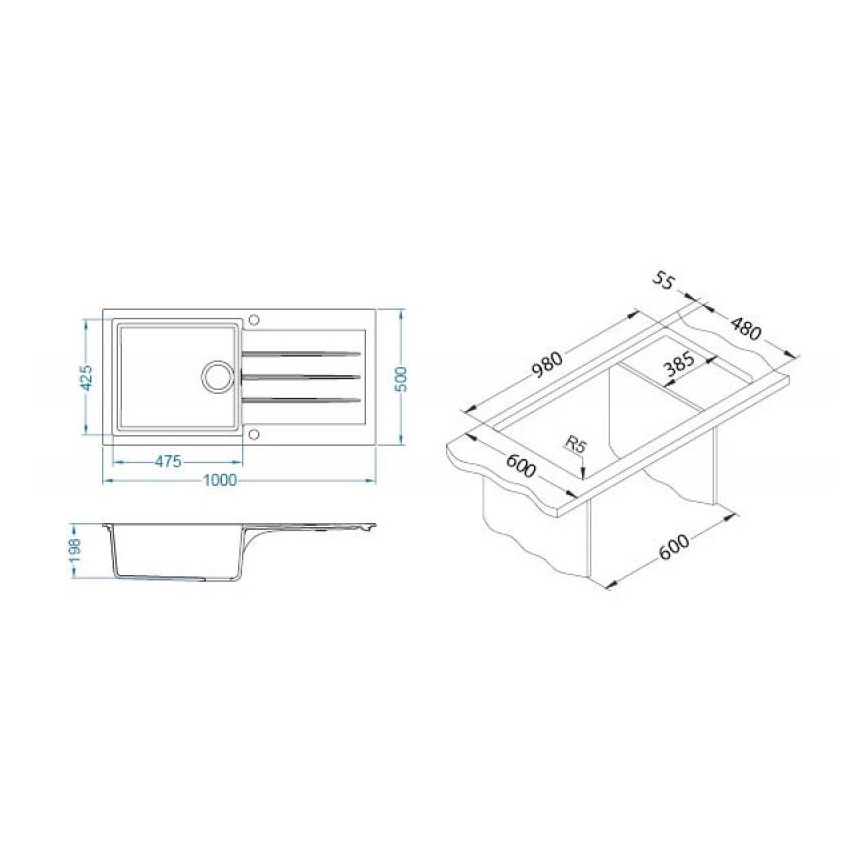 ALVEUS 1140598 - Νεροχύτης κουζίνας CADIT 100x50 cm γρανίτης/μαύρο