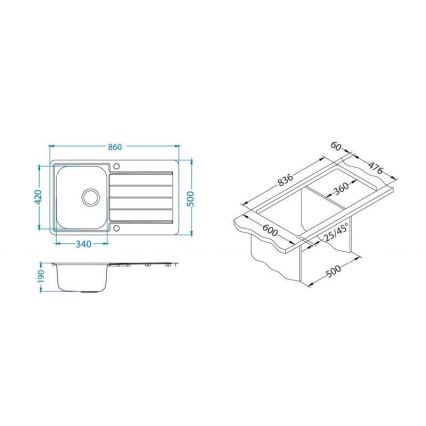 ALVEUS 1144640 - Νεροχύτης κουζίνας LINE 86x50 cm ματ ατσάλι/σατινέ, αντιστρέψιμος με 1 γούρνα