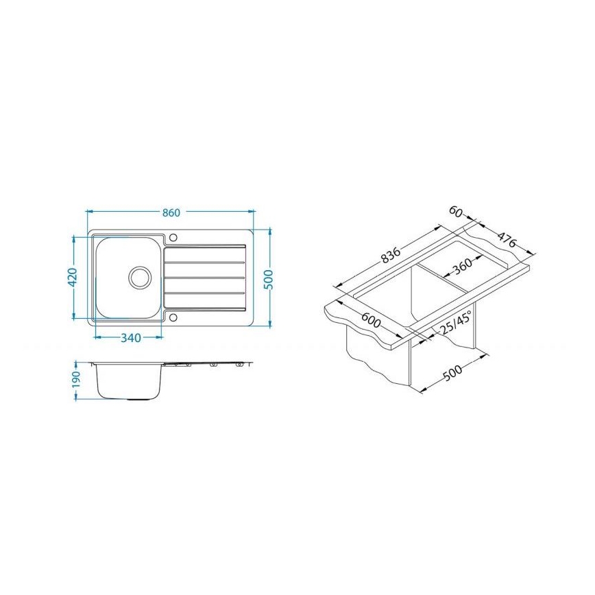 ALVEUS 1144640 - Νεροχύτης κουζίνας LINE 86x50 cm ματ ατσάλι/σατινέ, αντιστρέψιμος με 1 γούρνα