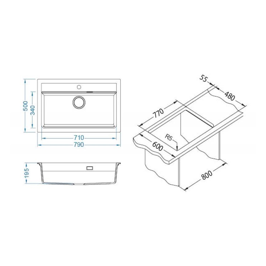 ALVEUS 1148163 - Νεροχύτης κουζίνας ATROX 79x50 cm γρανίτης/μαύρο