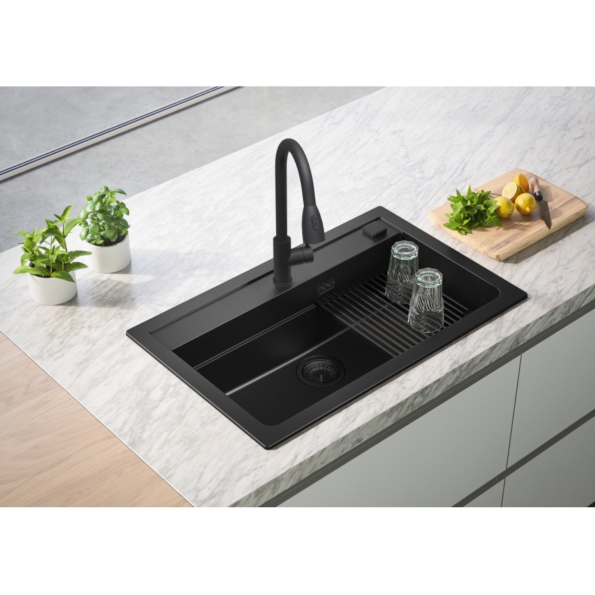 ALVEUS 1148163 - Νεροχύτης κουζίνας ATROX 79x50 cm γρανίτης/μαύρο