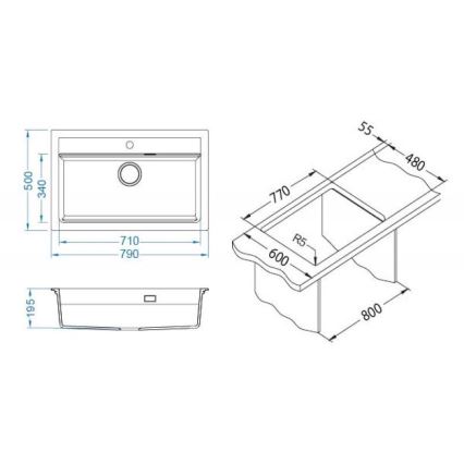ALVEUS 1148163 - Νεροχύτης κουζίνας ATROX 79x50 cm γρανίτης/μαύρο