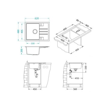 ALVEUS 1149080 - Νεροχύτης κουζίνας INTERMEZZO 62x48 cm γρανίτης/μαύρο