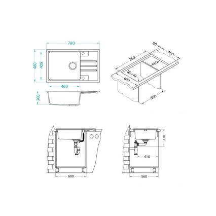 ALVEUS 1149117 - Νεροχύτης κουζίνας INTERMEZZO 78x48 cm γρανίτης/μαύρο