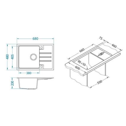 ALVEUS 1149126 - Νεροχύτης κουζίνας INTERMEZZO 68x48 cm γρανίτης/μαύρο