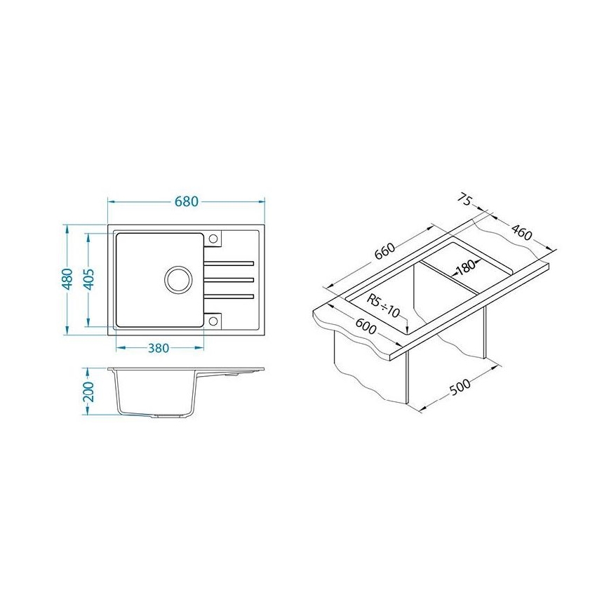 ALVEUS 1149126 - Νεροχύτης κουζίνας INTERMEZZO 68x48 cm γρανίτης/μαύρο