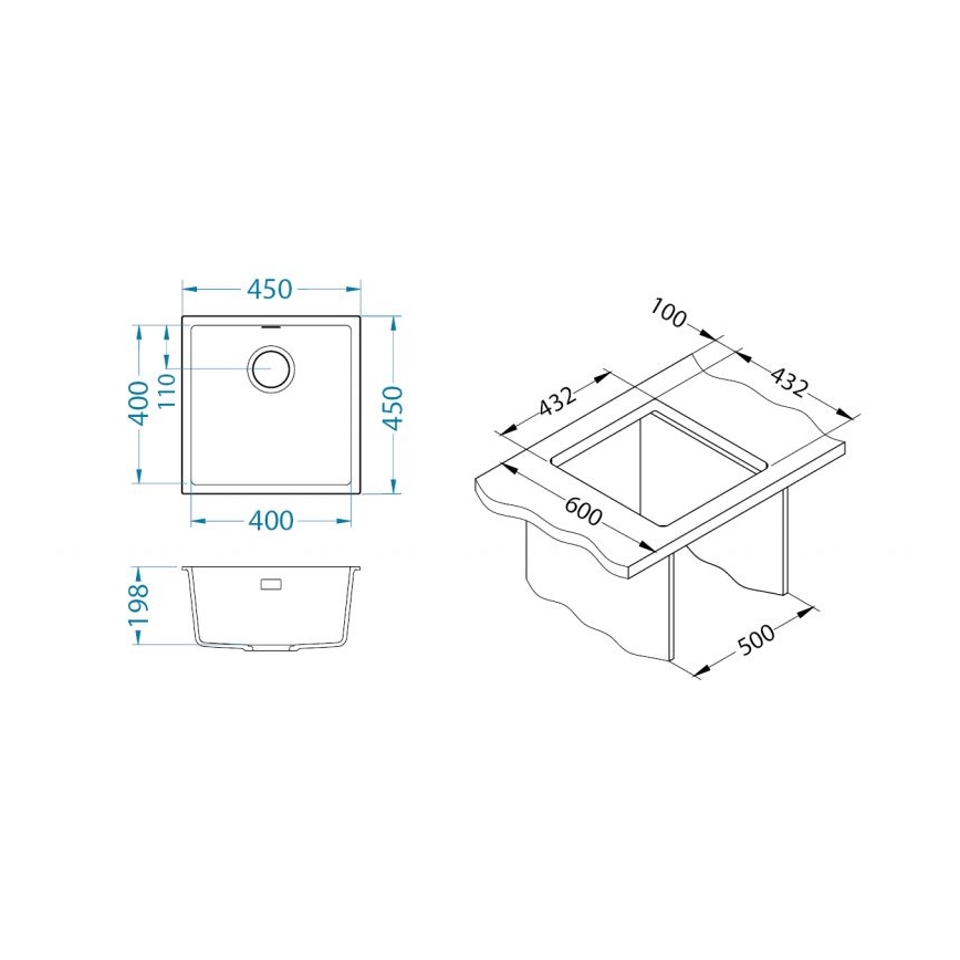ALVEUS 1150044 - Νεροχύτης κουζίνας OMNI 45x45 εκ. γρανίτης/λευκός