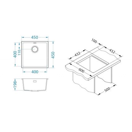 ALVEUS 1150048 - Νεροχύτης κουζίνας OMNI 45x45 cm γρανίτης/μαύρο