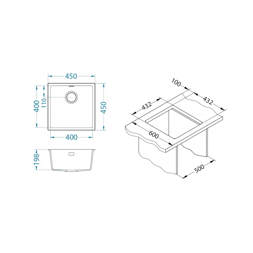 ALVEUS 1150048 - Νεροχύτης κουζίνας OMNI 45x45 cm γρανίτης/μαύρο
