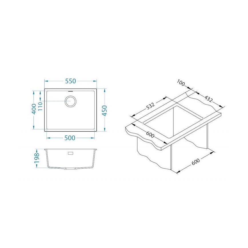 ALVEUS 1150057 - Νεροχύτης κουζίνας OMNI 55x45 cm γρανίτης/μαύρο